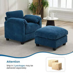 HYLEORY Single Armchair with Ottoman, Modern Corduroy Cloud Couch with Convertible Chaise, Upholstered Sofa Set for Living Room and Office