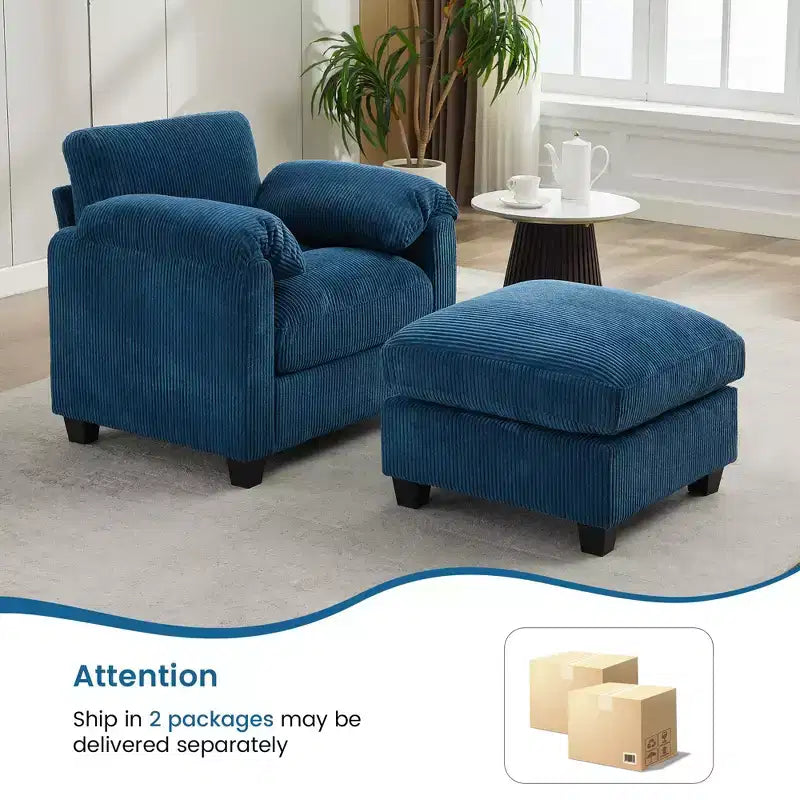 HYLEORY Single Armchair with Ottoman, Modern Corduroy Cloud Couch with Convertible Chaise, Upholstered Sofa Set for Living Room and Office