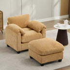 HYLEORY Single Armchair with Ottoman, Modern Corduroy Cloud Couch with Convertible Chaise, Upholstered Sofa Set for Living Room and Office