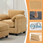 HYLEORY Single Armchair with Ottoman, Modern Corduroy Cloud Couch with Convertible Chaise, Upholstered Sofa Set for Living Room and Office