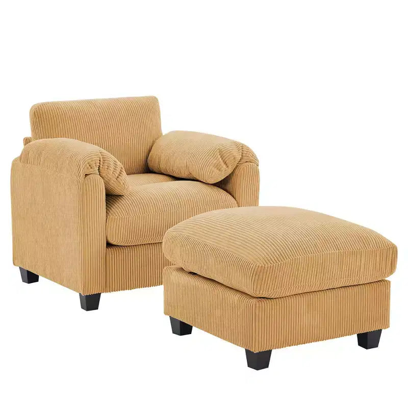 HYLEORY Single Armchair with Ottoman, Modern Corduroy Cloud Couch with Convertible Chaise, Upholstered Sofa Set for Living Room and Office