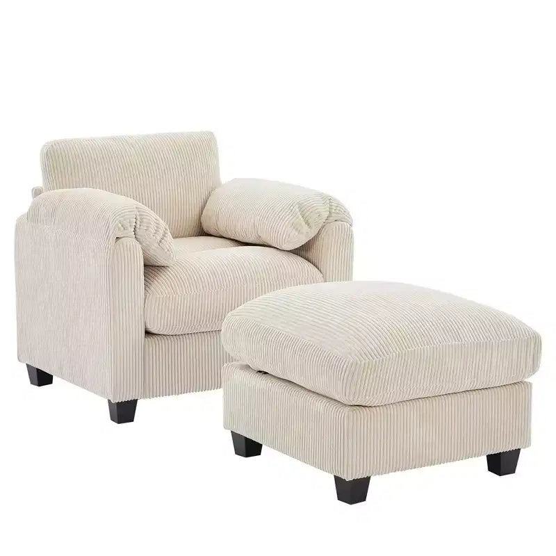 HYLEORY Single Armchair with Ottoman, Modern Corduroy Cloud Couch with Convertible Chaise, Upholstered Sofa Set for Living Room and Office