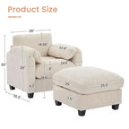 HYLEORY Single Armchair with Ottoman, Modern Corduroy Cloud Couch with Convertible Chaise, Upholstered Sofa Set for Living Room and Office