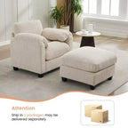 HYLEORY Single Armchair with Ottoman, Modern Corduroy Cloud Couch with Convertible Chaise, Upholstered Sofa Set for Living Room and Office
