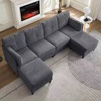 Mjkone 89 U Shaped Sectional Couches with 2 Ottomans,6-Seater Sofa