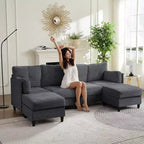 Mjkone 89 U Shaped Sectional Couches with 2 Ottomans,6-Seater Sofa