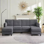 Mjkone 89 U Shaped Sectional Couches with 2 Ottomans,6-Seater Sofa