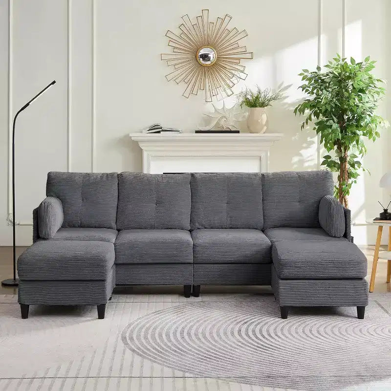 Mjkone 89 U Shaped Sectional Couches with 2 Ottomans,6-Seater Sofa