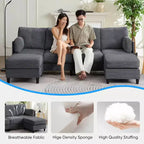 Mjkone 89 U Shaped Sectional Couches with 2 Ottomans,6-Seater Sofa