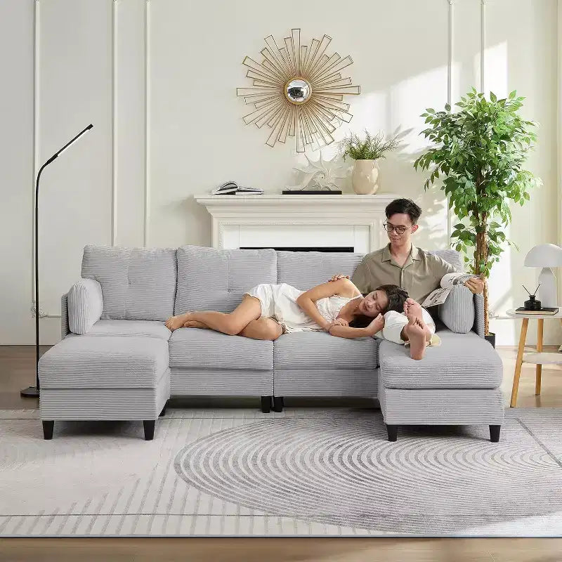 Mjkone 89 U Shaped Sectional Couches with 2 Ottomans,6-Seater Sofa