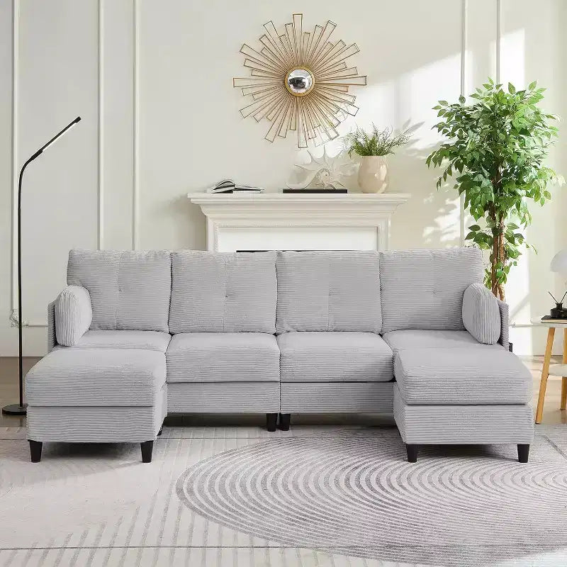 Mjkone 89 U Shaped Sectional Couches with 2 Ottomans,6-Seater Sofa