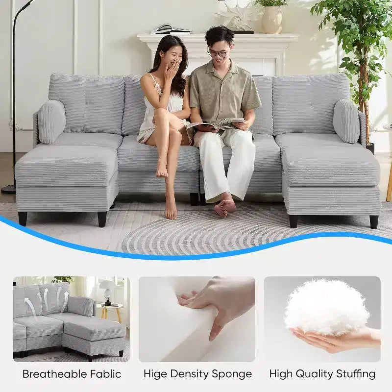 Mjkone 89 U Shaped Sectional Couches with 2 Ottomans,6-Seater Sofa