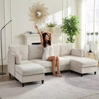 Mjkone 89 U Shaped Sectional Couches with 2 Ottomans,6-Seater Sofa