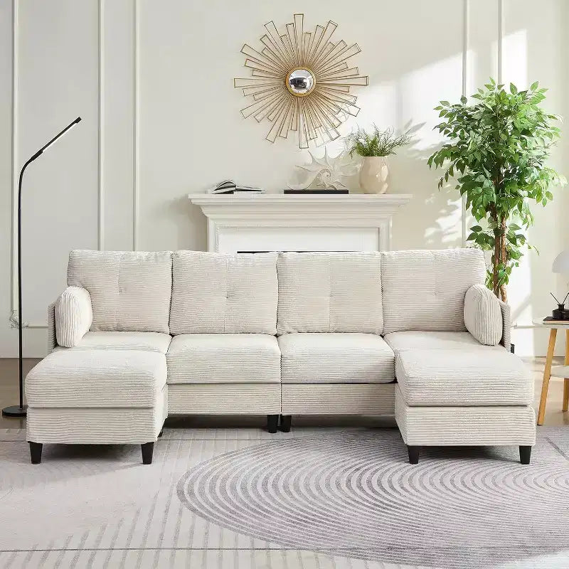 Mjkone 89 U Shaped Sectional Couches with 2 Ottomans,6-Seater Sofa