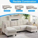 Mjkone 89 U Shaped Sectional Couches with 2 Ottomans,6-Seater Sofa