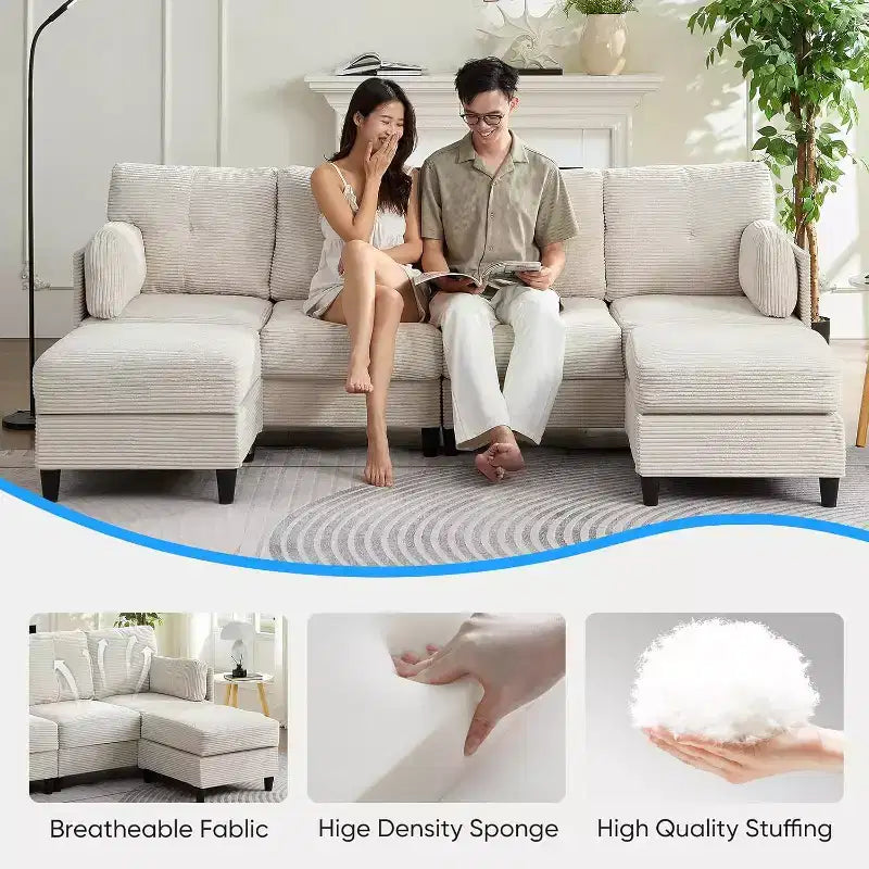 Mjkone 89 U Shaped Sectional Couches with 2 Ottomans,6-Seater Sofa