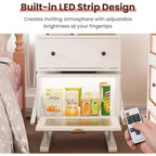 Heynemo Nightstand with LED Light Strips, 360 Degree Rotating Drawer, Glass Door Storage, Wood Night Stand Cabinet for Living Room, Bedroom