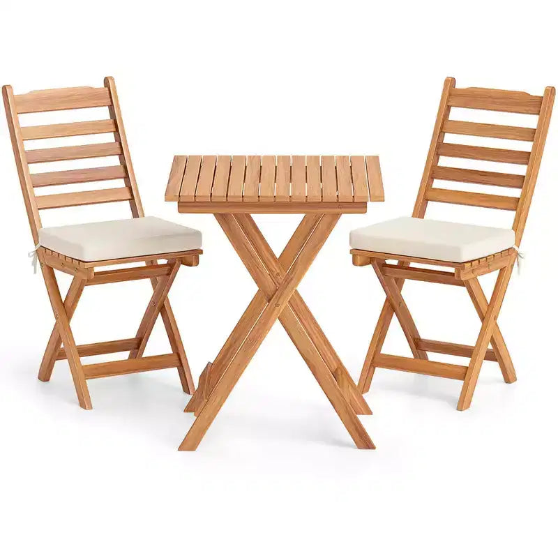 Costway 3-Piece Folding Bistro Set with Removable Seat Cushions Outdoor Table and Chairs