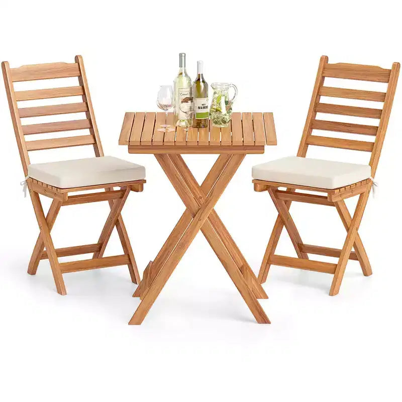 Costway 3-Piece Folding Bistro Set with Removable Seat Cushions Outdoor Table and Chairs