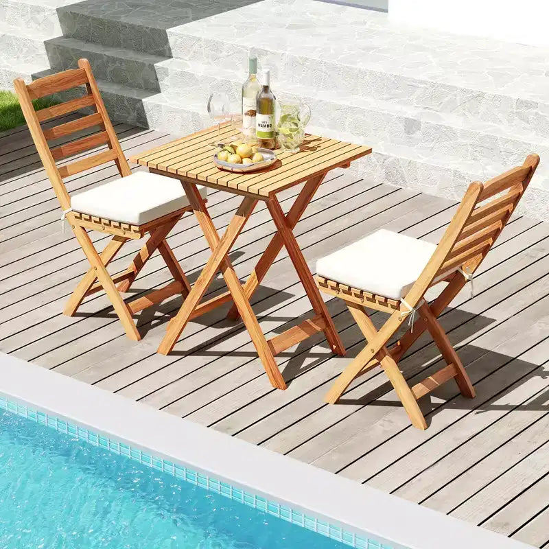 Costway 3-Piece Folding Bistro Set with Removable Seat Cushions Outdoor Table and Chairs