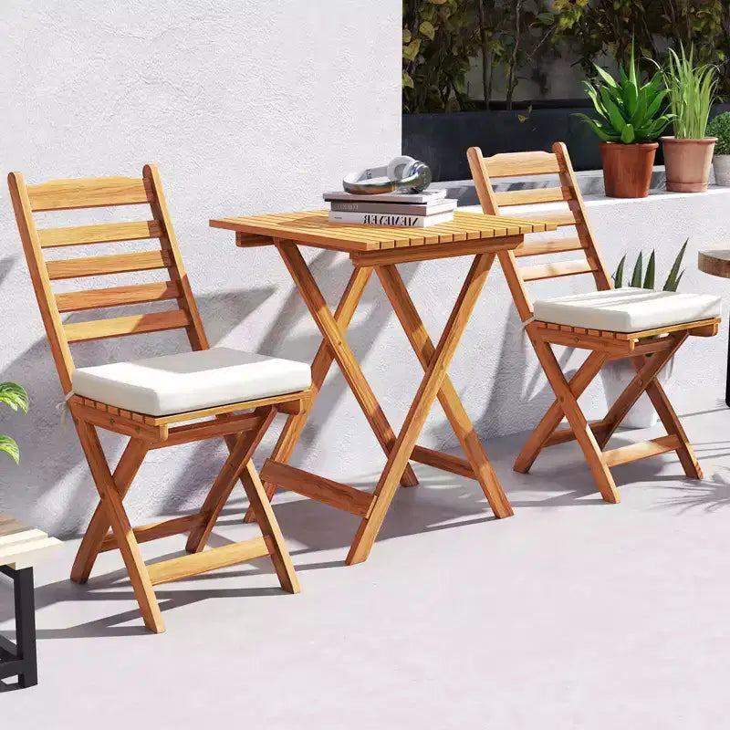 Costway 3-Piece Folding Bistro Set with Removable Seat Cushions Outdoor Table and Chairs