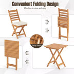 Costway 3-Piece Folding Bistro Set with Removable Seat Cushions Outdoor Table and Chairs