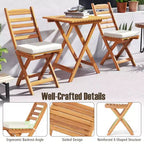Costway 3-Piece Folding Bistro Set with Removable Seat Cushions Outdoor Table and Chairs
