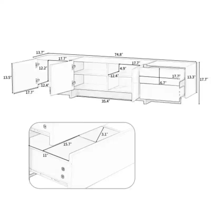 Stylish Living Room TV Stand: 80, White/Black, UV Protected