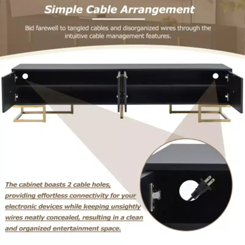 80'' Modern TV Stand with Metal Legs & Gold Handles, Media Console with Cabinets & Adjustable Shelves for Living Room