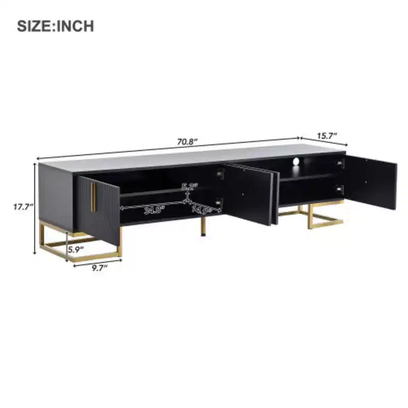 80'' Modern TV Stand with Metal Legs & Gold Handles, Media Console with Cabinets & Adjustable Shelves for Living Room
