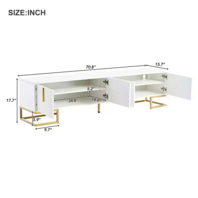 80'' Modern TV Stand with Metal Legs & Gold Handles, Media Console with Cabinets & Adjustable Shelves for Living Room