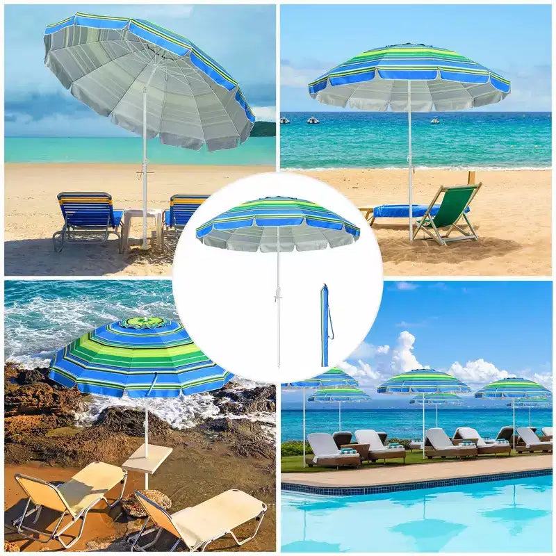 Yescom 7Ft Striped Outdoor Umbrella UV Protection Sunshade Tilt Sand Anchor Green+Blue