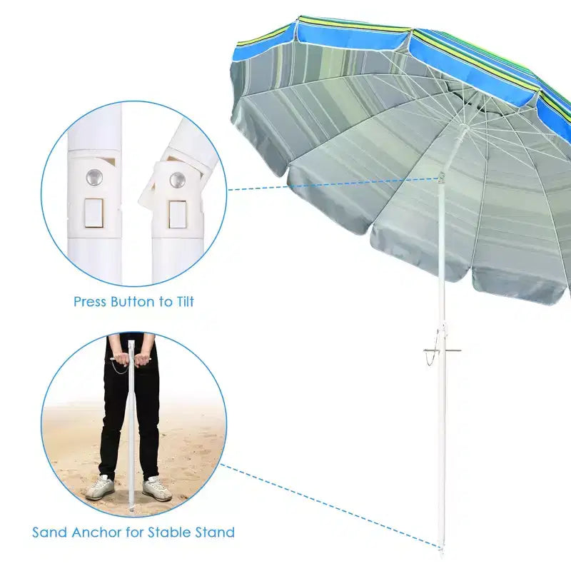 Yescom 7Ft Striped Outdoor Umbrella UV Protection Sunshade Tilt Sand Anchor Green+Blue