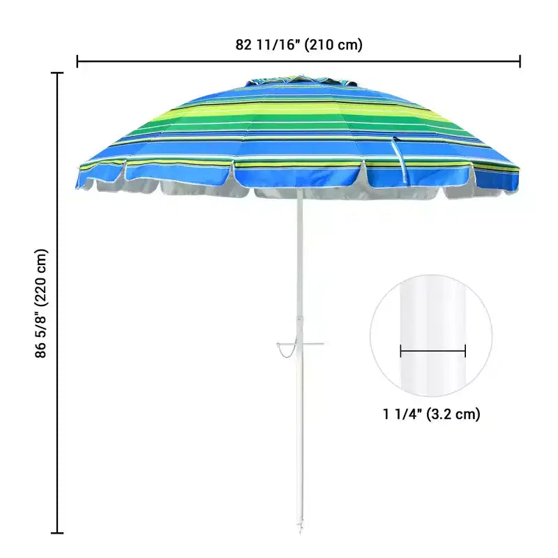 Yescom 7Ft Striped Outdoor Umbrella UV Protection Sunshade Tilt Sand Anchor Green+Blue