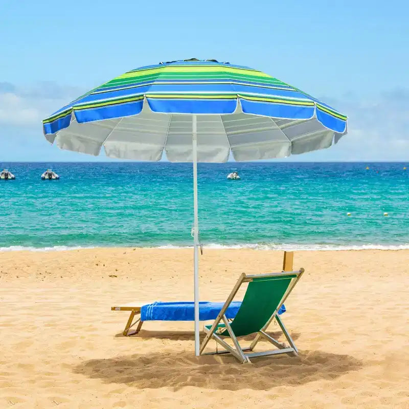 Yescom 7Ft Striped Outdoor Umbrella UV Protection Sunshade Tilt Sand Anchor Green+Blue