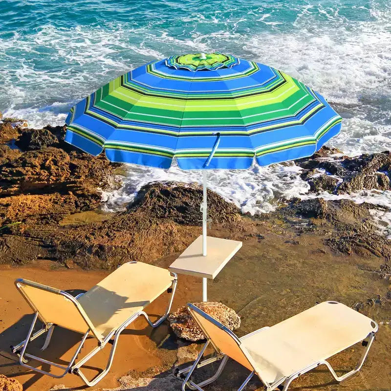 Yescom 7Ft Striped Outdoor Umbrella UV Protection Sunshade Tilt Sand Anchor Green+Blue