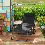 Outsunny Folding Chaise Lounge Chair Outdoor Tanning Chair with 5-Level Adjustable Back, Side Table, Pillow, Pocket for Yard, Beach, Pool