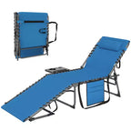 Outsunny Folding Chaise Lounge Chair Outdoor Tanning Chair with 5-Level Adjustable Back, Side Table, Pillow, Pocket for Yard, Beach, Pool