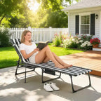 Outsunny Folding Chaise Lounge Chair Outdoor Tanning Chair with 5-Level Adjustable Back, Side Table, Pillow, Pocket for Yard, Beach, Pool