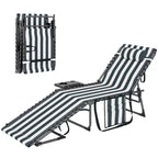 Outsunny Folding Chaise Lounge Chair Outdoor Tanning Chair with 5-Level Adjustable Back, Side Table, Pillow, Pocket for Yard, Beach, Pool