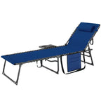 Outsunny Folding Chaise Lounge Chair Outdoor Tanning Chair with 5-Level Adjustable Back, Side Table, Pillow, Pocket for Yard, Beach, Pool