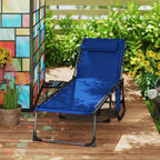 Outsunny Folding Chaise Lounge Chair Outdoor Tanning Chair with 5-Level Adjustable Back, Side Table, Pillow, Pocket for Yard, Beach, Pool