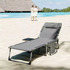 Outsunny Folding Chaise Lounge Chair Outdoor Tanning Chair with 5-Level Adjustable Back, Side Table, Pillow, Pocket for Yard, Beach, Pool