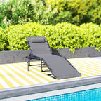 Outsunny Folding Chaise Lounge Chair Outdoor Tanning Chair with 5-Level Adjustable Back, Side Table, Pillow, Pocket for Yard, Beach, Pool