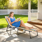 Outsunny Folding Chaise Lounge Chair Outdoor Tanning Chair with 5-Level Adjustable Back, Side Table, Pillow, Pocket for Yard, Beach, Pool