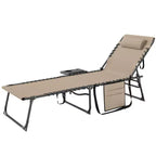 Outsunny Folding Chaise Lounge Chair Outdoor Tanning Chair with 5-Level Adjustable Back, Side Table, Pillow, Pocket for Yard, Beach, Pool