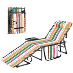 Outsunny Folding Chaise Lounge Chair Outdoor Tanning Chair with 5-Level Adjustable Back, Side Table, Pillow, Pocket for Yard, Beach, Pool