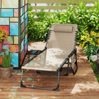 Outsunny Folding Chaise Lounge Chair Outdoor Tanning Chair with 5-Level Adjustable Back, Side Table, Pillow, Pocket for Yard, Beach, Pool