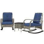 Outsunny 3 Pieces Patio Furniture Set, Wicker Rocking Chairs with Coffee Table, Cushions, Outdoor Bistro Set for Porch, Garden