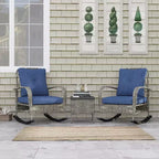 Outsunny 3 Pieces Patio Furniture Set, Wicker Rocking Chairs with Coffee Table, Cushions, Outdoor Bistro Set for Porch, Garden
